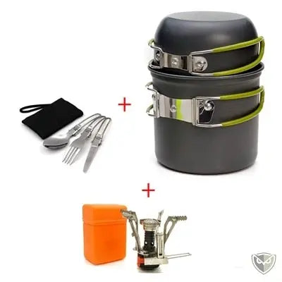 BIVOUAK™ Set de cuisine camping avec mini réchaud à gaz survieprotek